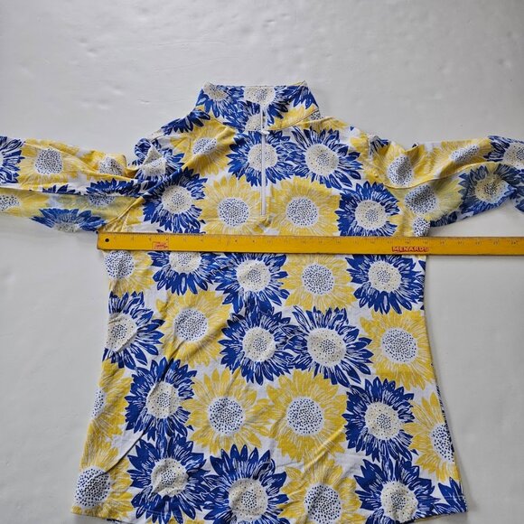 IBKUL Ruthie Sunflower UPF 50 Long Sleeve Quarter Zip Mock Neck Top Yellow Blue - Picture 13 of 14